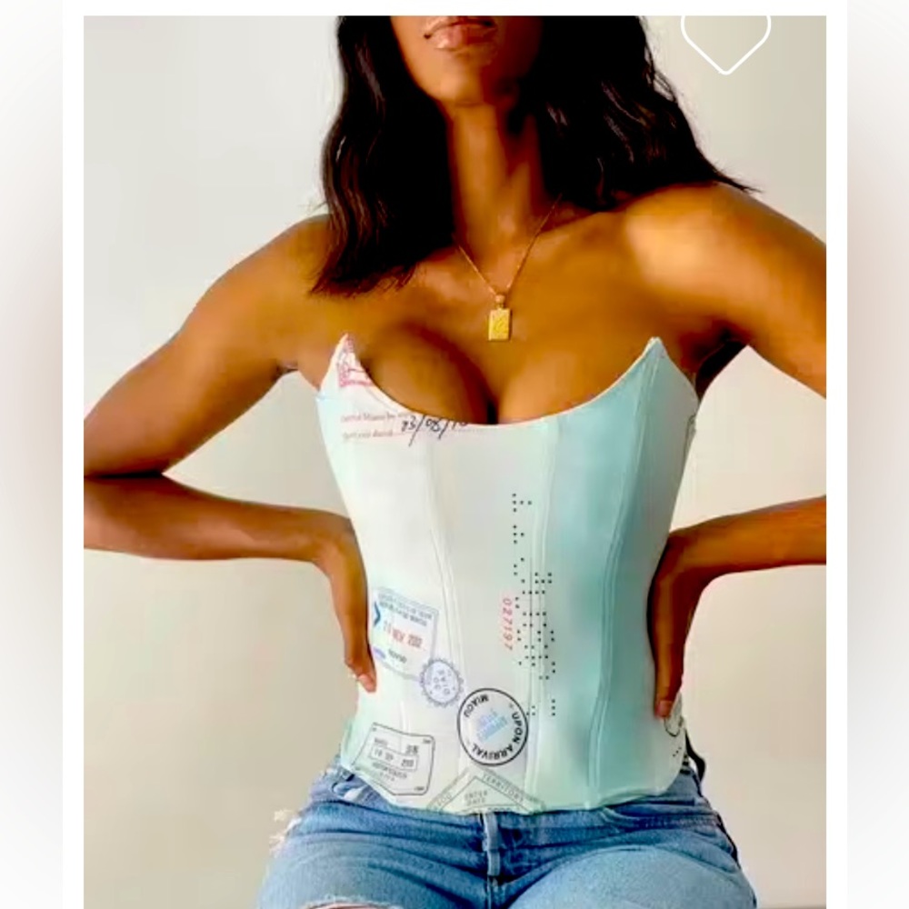 Miaou Leia Blue Cream Boned Passport Cotton Corset top S